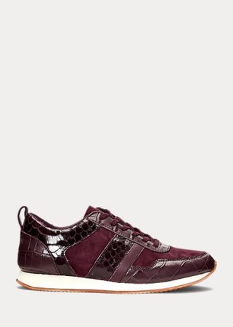 Lila Ralph Lauren Colten-präglat läder för kvinnor & Sneakers i mocka