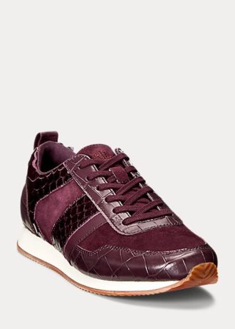Lila Ralph Lauren Colten-präglat läder för kvinnor & Sneakers i mocka