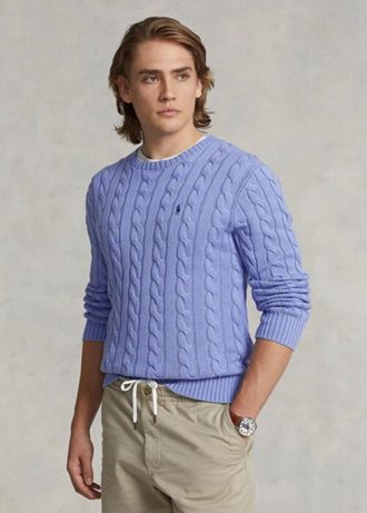 Lila Ralph Lauren Kabelstickad bomullströja för män