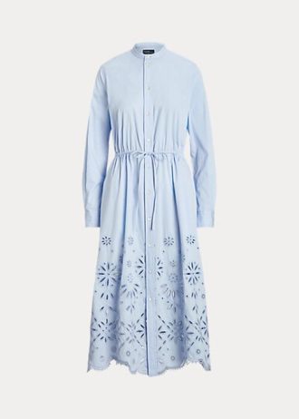 Ljusblå kvinnors Ralph Lauren Eyelet-broderad klänning