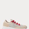Ljusgrå Ralph Lauren Trackster 200II stickade sneakers för män Ljusgrå Ralph Lauren Trackster 200II stickade sneakers för män