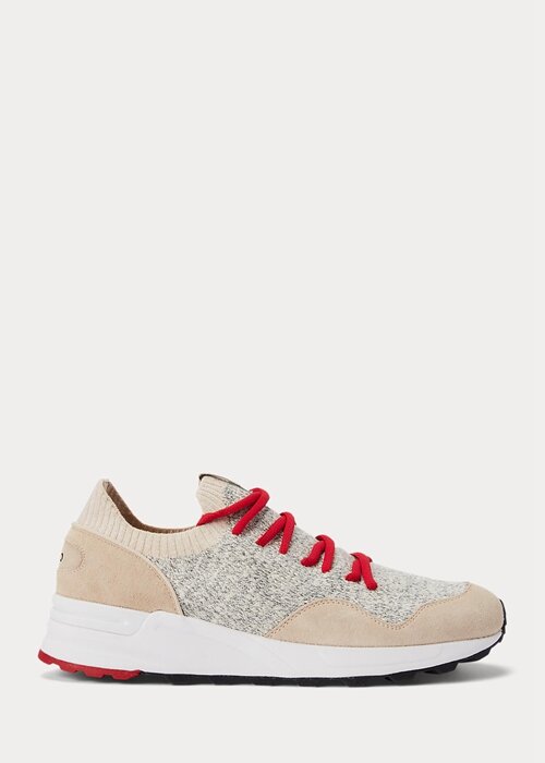 Ljusgrå Ralph Lauren Trackster 200II stickade sneakers för män Ljusgrå Ralph Lauren Trackster 200II stickade sneakers för män