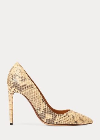 Ljusgula Ralph Lauren Celia Python-klackar för kvinnor