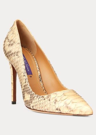 Ljusgula Ralph Lauren Celia Python-klackar för kvinnor
