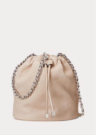 Ljusrosa dam Ralph Lauren tvättat läder Medium Emmy Bucket Bags