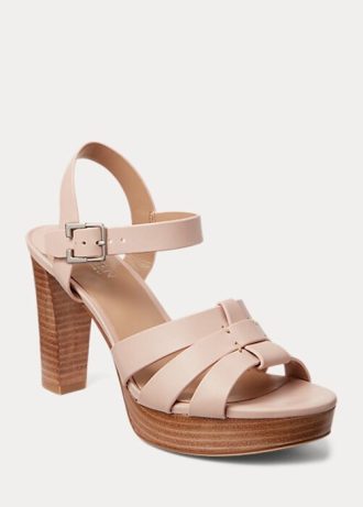 Ljusrosa Ralph Lauren Soffia Nappa Lädersandaler för kvinnor