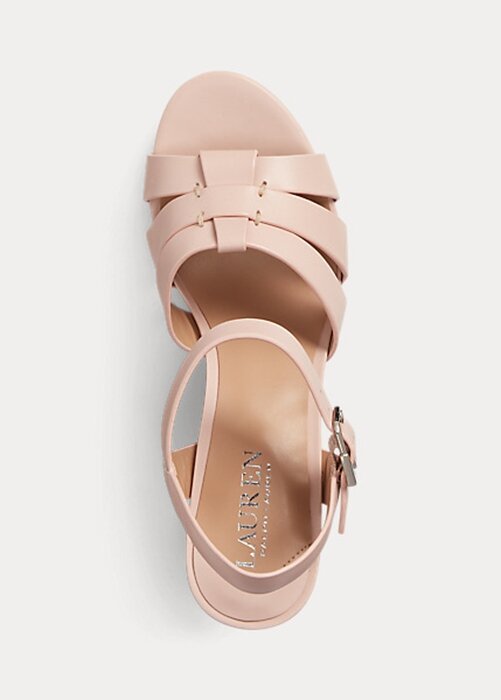 Ljusrosa Ralph Lauren Soffia Nappa Lädersandaler för kvinnor Ljusrosa Ralph Lauren Soffia Nappa Lädersandaler för kvinnor