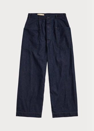 Marinblå Dam Ralph Lauren Bomull-linne Denim Byxor med vida ben