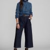 Marinblå Dam Ralph Lauren Bomull-linne Denim Byxor med vida ben Marinblå Dam Ralph Lauren Bomull-linne Denim Byxor med vida ben