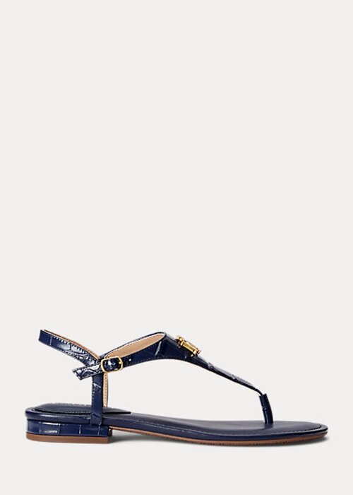 Marinblå dam Ralph Lauren Ellington präglade lädersandaler Marinblå dam Ralph Lauren Ellington präglade lädersandaler