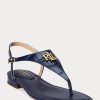 Marinblå dam Ralph Lauren Ellington präglade lädersandaler Marinblå dam Ralph Lauren Ellington präglade lädersandaler