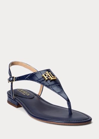 Marinblå dam Ralph Lauren Ellington präglade lädersandaler
