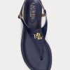 Marinblå dam Ralph Lauren Ellington präglade lädersandaler Marinblå dam Ralph Lauren Ellington präglade lädersandaler