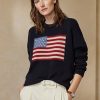 Marinblå Dam Ralph Lauren Flag Cashmere Crewneck tröjor Marinblå Dam Ralph Lauren Flag Cashmere Crewneck tröjor