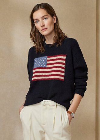 Marinblå Dam Ralph Lauren Flag Cashmere Crewneck tröjor Marinblå Dam Ralph Lauren Flag Cashmere Crewneck tröjor