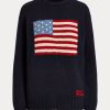 Marinblå Dam Ralph Lauren Flag Cashmere Crewneck tröjor Marinblå Dam Ralph Lauren Flag Cashmere Crewneck tröjor