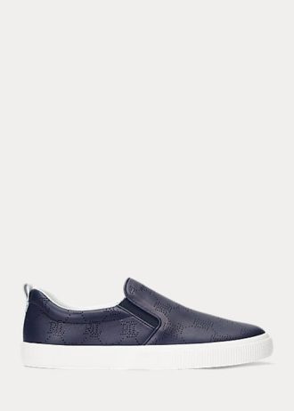 Marinblå dam Ralph Lauren Haddley logotyp Läder Slip-On Sneakers