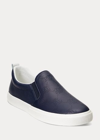 Marinblå dam Ralph Lauren Haddley logotyp Läder Slip-On Sneakers