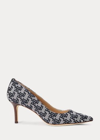 Marinblå dam Ralph Lauren Lanette Monogram Jacquard-klackar Marinblå dam Ralph Lauren Lanette Monogram Jacquard-klackar