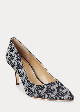 Marinblå dam Ralph Lauren Lanette Monogram Jacquard-klackar Marinblå dam Ralph Lauren Lanette Monogram Jacquard-klackar