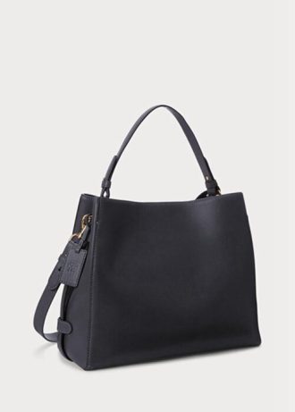 Marinblå dam Ralph Lauren Läder Medium Peyton Satchel Väskor
