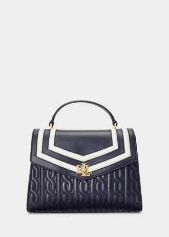 Marinblå Dam Ralph Lauren Nappa Läder Medium Farrah Satchel Väskor