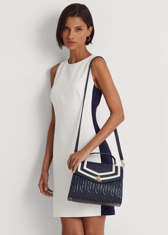Marinblå Dam Ralph Lauren Nappa Läder Medium Farrah Satchel Väskor