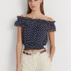 Marinblå dam Ralph Lauren Polka-dot Off-the-shoulder blustoppar Marinblå dam Ralph Lauren Polka-dot Off-the-shoulder blustoppar