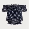 Marinblå dam Ralph Lauren Polka-dot Off-the-shoulder blustoppar Marinblå dam Ralph Lauren Polka-dot Off-the-shoulder blustoppar