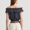 Marinblå dam Ralph Lauren Polka-dot Off-the-shoulder blustoppar Marinblå dam Ralph Lauren Polka-dot Off-the-shoulder blustoppar
