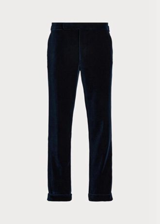 Marinblå herr Ralph Lauren Gregory Velvet formella byxor