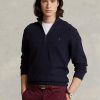 Marinblå herr Ralph Lauren Meshstickad bomullströja med kvarts dragkedja Marinblå herr Ralph Lauren Meshstickad bomullströja med kvarts dragkedja