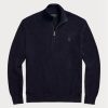 Marinblå herr Ralph Lauren Meshstickad bomullströja med kvarts dragkedja Marinblå herr Ralph Lauren Meshstickad bomullströja med kvarts dragkedja