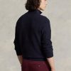 Marinblå herr Ralph Lauren Meshstickad bomullströja med kvarts dragkedja Marinblå herr Ralph Lauren Meshstickad bomullströja med kvarts dragkedja