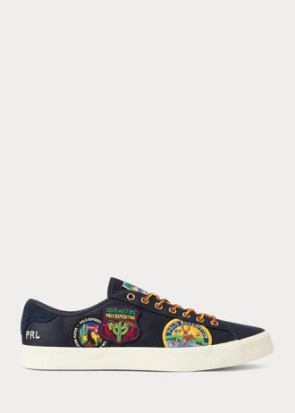 Marinblå Herr Ralph Lauren Nelson Logo-Patch Twill Sneakers