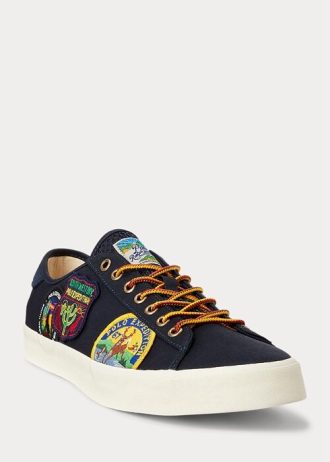 Marinblå Herr Ralph Lauren Nelson Logo-Patch Twill Sneakers