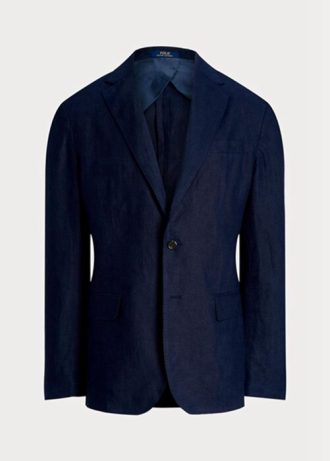 Marinblå herr Ralph Lauren Polo Mjuk linne kostym blazers