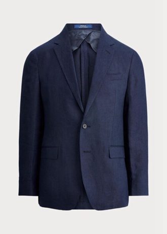 Marinblå herr Ralph Lauren Polo Mjuk linne kostym blazers