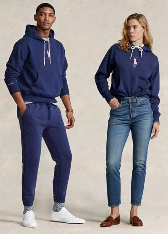 Marinblå Herr Ralph Lauren Rosa PonyPink Hoodie i fleece för ponny