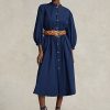 Marinblå kvinnors Ralph Lauren Cotton Broadcloth Klänning Marinblå kvinnors Ralph Lauren Cotton Broadcloth Klänning