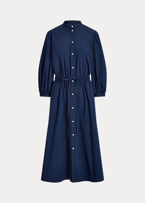 Marinblå kvinnors Ralph Lauren Cotton Broadcloth Klänning Marinblå kvinnors Ralph Lauren Cotton Broadcloth Klänning