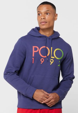 Marinblå luvtröja med Ralph Lauren logotyp för män