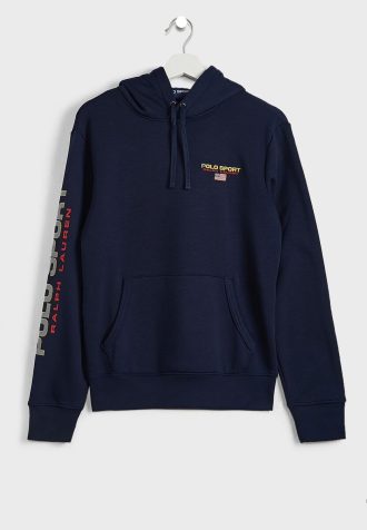 Marinblå luvtröja med Ralph Lauren logotyp för män