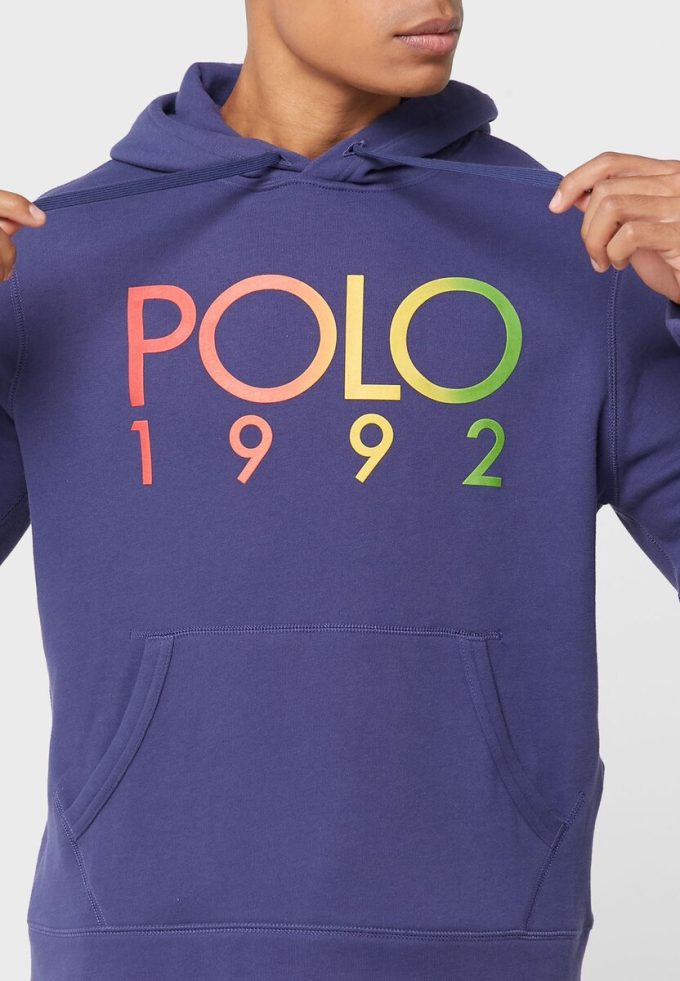 Marinblå luvtröja med Ralph Lauren logotyp för män