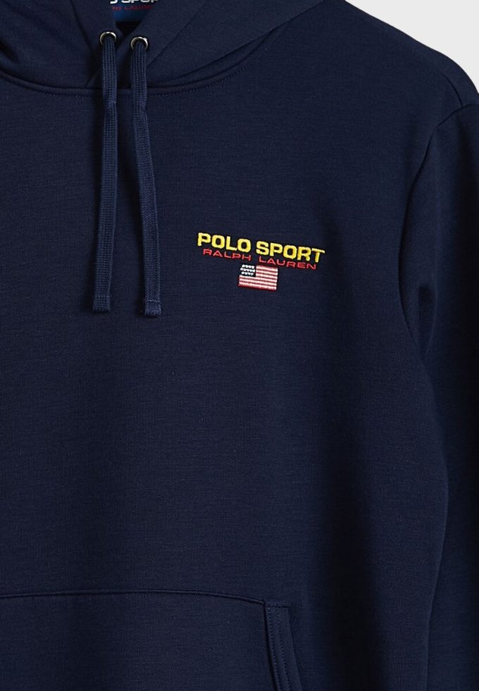 Marinblå luvtröja med Ralph Lauren logotyp för män Marinblå luvtröja med Ralph Lauren logotyp för män