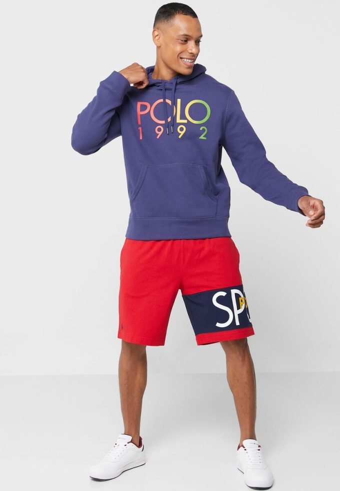 Marinblå luvtröja med Ralph Lauren logotyp för män