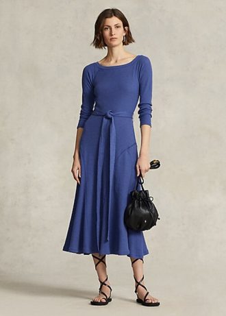 Marinblå midiklänning från Ralph Lauren bomull med båthals