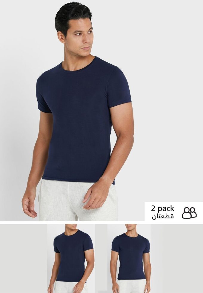 Marinblå mäns Ralph Lauren 2-pack T-shirts med rund hals Marinblå mäns Ralph Lauren 2-pack T-shirts med rund hals