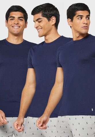 Marinblå mäns Ralph Lauren 3-pack diverse T-shirts med rund hals