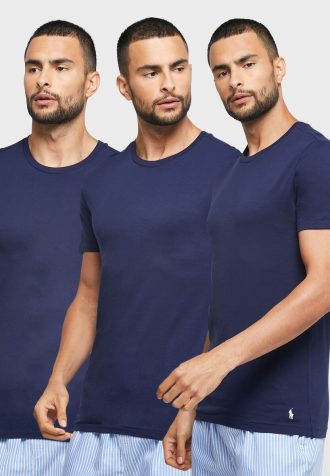 Marinblå mäns Ralph Lauren 3-pack diverse T-shirts med rund hals